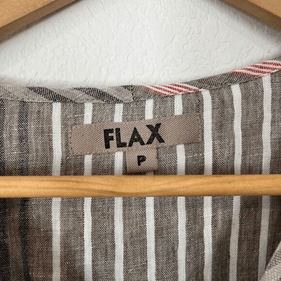 Flax Linen Long Sleeve Multicolored Striped Popover Shirt Women's Size P / XS - Picture 5 of 5